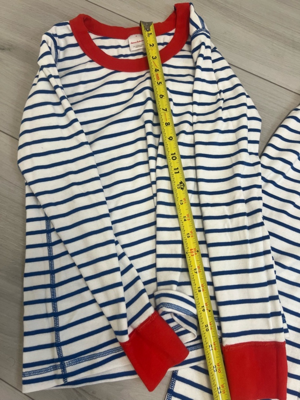 Hanna Andersson Women's Navy Striped Pajama Set Red Trim Sz M Loungwear Cozy - Picture 5 of 6